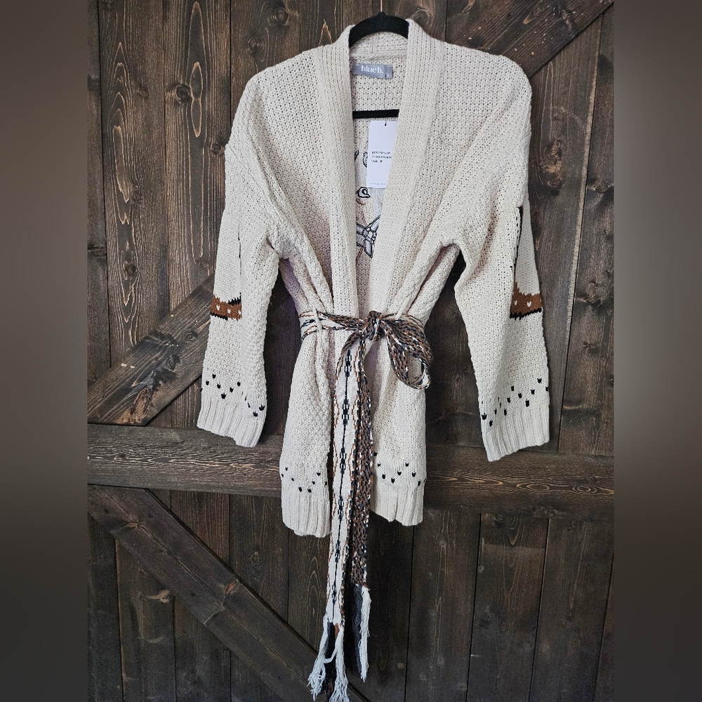 NWT Lucky And Blessed Western Embroidered Horse Belted Cardigan Sweater - Picture 7 of 11
